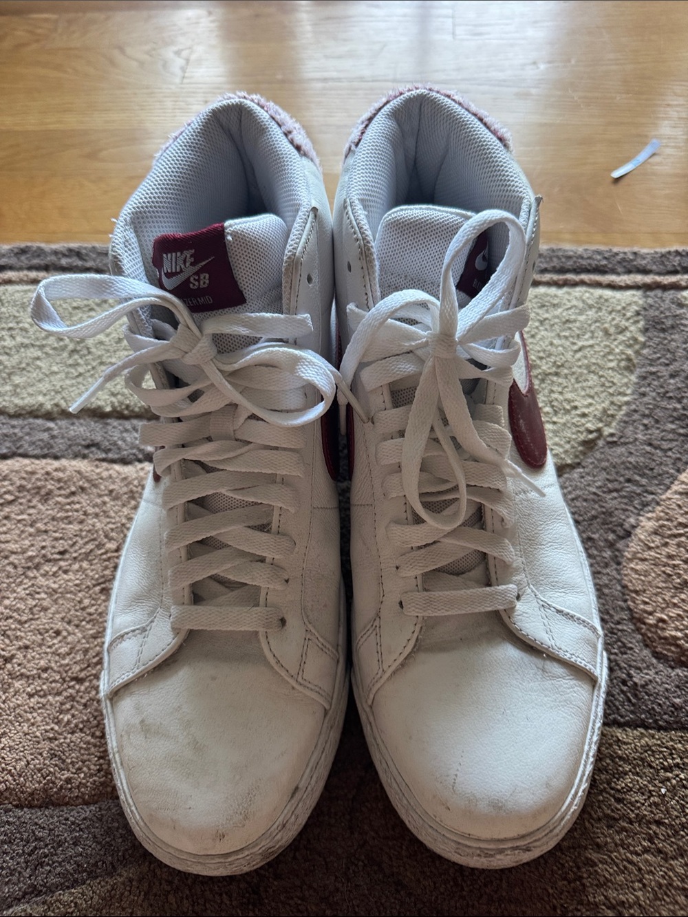 Nike White and Red High-Top Sneakers